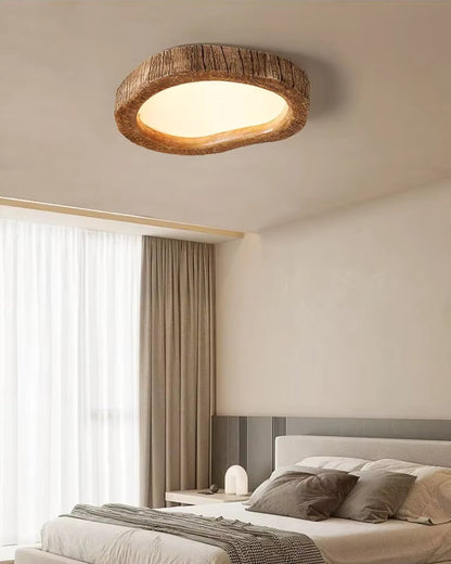 Le Halo Bois Wood-Effect LED Ceiling Light – Rustic Resin Flush Mount Lamp in S, M or L for Bedroom, Living Room & Hallway