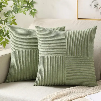 Luxury Corduroy Striped Cushion Covers – Soft Textured Throw Pillow Covers, Modern Decorative Sofa & Bed Pillowcases
