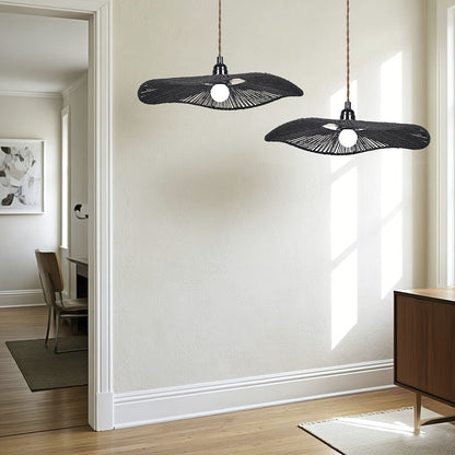 Handwoven Paper Rope Wave Pendant Light Shade – Sculptural Artistic Woven Lampshade in Khaki or Black for Dining Table