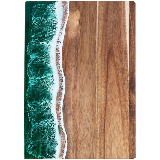 Ocean Wave Resin & Acacia Wood Cutting Board – Handcrafted Cheese, Charcuterie & Serving Board with River Resin Design