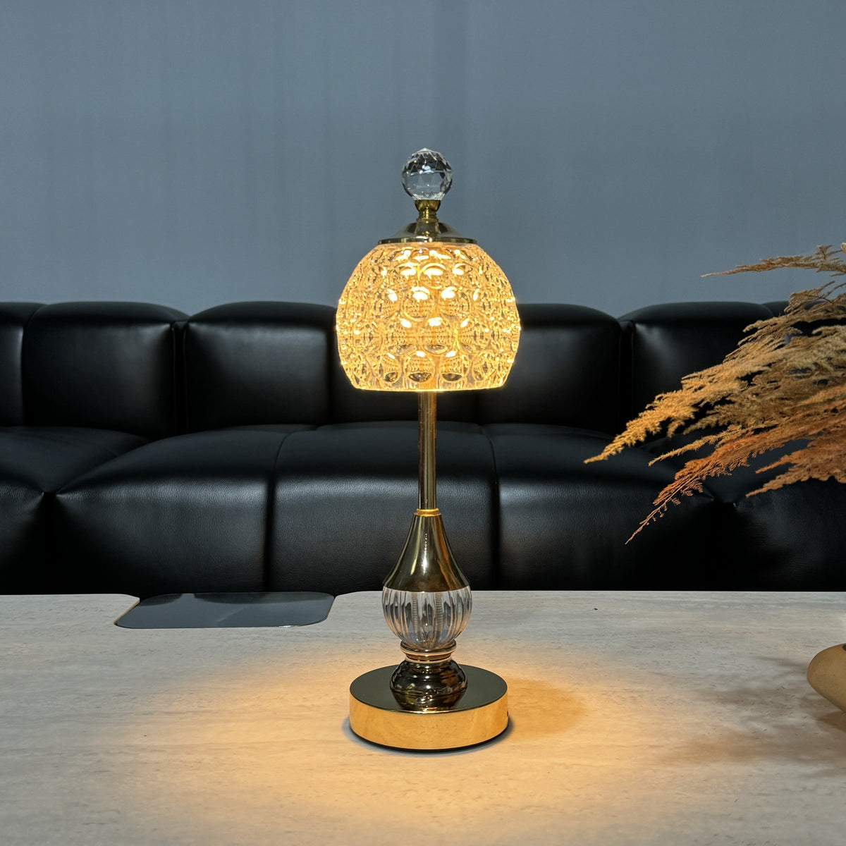 Crystal Touch Rechargeable LED Table Lamp – Cordless Dimmable Bedside Light with Gold Base, Elegant Luxury Accent Lamp