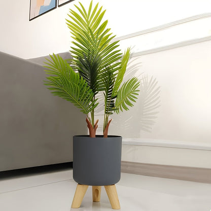 Modern Round Planter with Detachable Wooden Legs – Mid-Century Indoor & Outdoor Plant Pot in Black or White, 3 Sizes