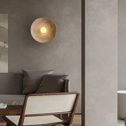 Rustic Handcrafted Wood-Look Circular Wall Sconce – LED Bulb Included, Warm or Cool White Wall Light for Bedroom & Dining