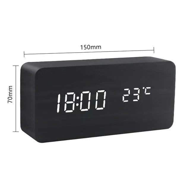 WoodWatch Smart LED Alarm Clock – Voice-Activated Wooden Digital Clock with 3 Alarms & Temperature Display, Block or Triangle