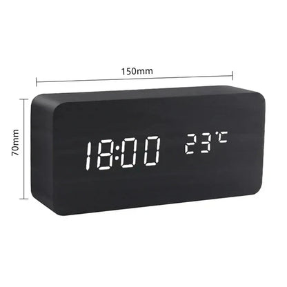 WoodWatch Smart LED Alarm Clock – Voice-Activated Wooden Digital Clock with 3 Alarms & Temperature Display, Block or Triangle