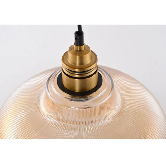LumiVibe Ribbed Glass Pendant Light – Amber or Clear Vintage Hanging Lamp with Brushed Metal Finish for Kitchen & Dining