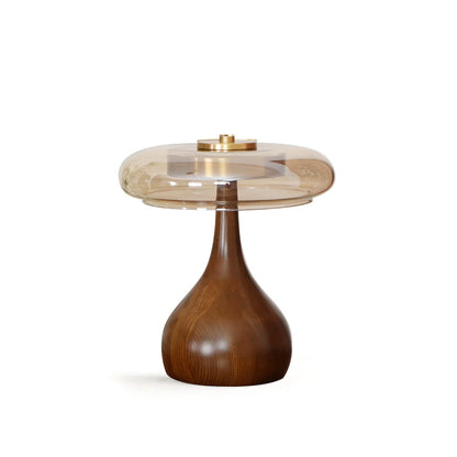 Andi Walnut, Brass & Glass Table Lamp – Modern 3-Setting LED Accent Lamp for Living Room, Bedroom & Study, 2 Sizes