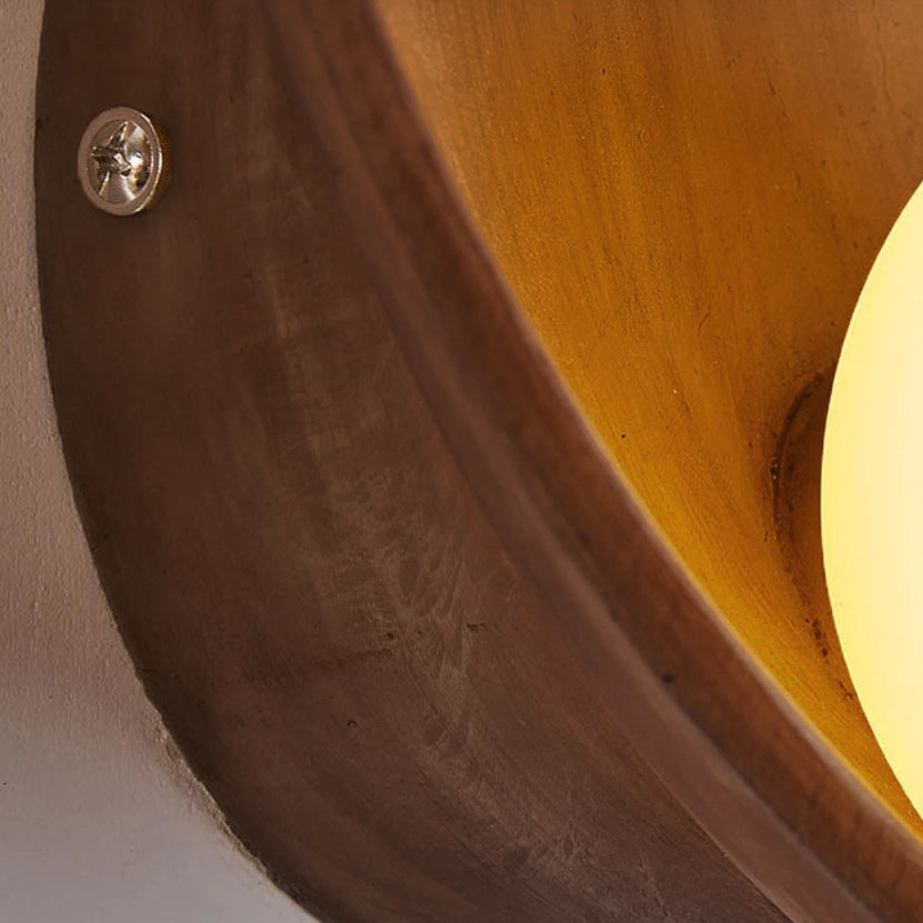 Minimalist Round Resin & Iron Wall Sconce – Organic Bowl Wall Light with Frosted Glass, White or Wood for Bedroom & Study