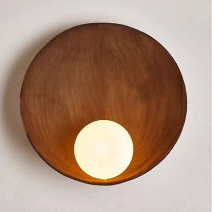 Minimalist Round Resin & Iron Wall Sconce – Organic Bowl Wall Light with Frosted Glass, White or Wood for Bedroom & Study