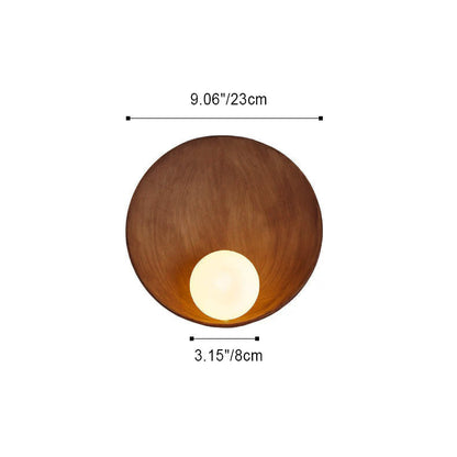 Minimalist Round Resin & Iron Wall Sconce – Organic Bowl Wall Light with Frosted Glass, White or Wood for Bedroom & Study