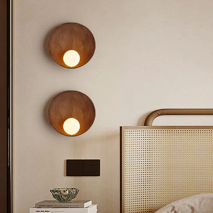 Minimalist Round Resin & Iron Wall Sconce – Organic Bowl Wall Light with Frosted Glass, White or Wood for Bedroom & Study