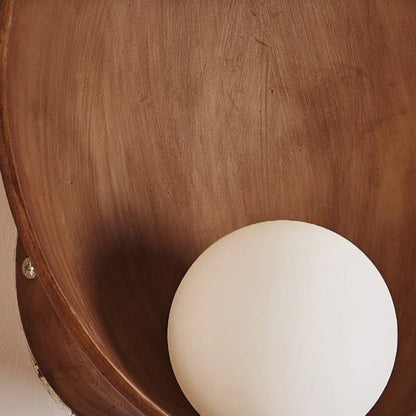 Minimalist Round Resin & Iron Wall Sconce – Organic Bowl Wall Light with Frosted Glass, White or Wood for Bedroom & Study