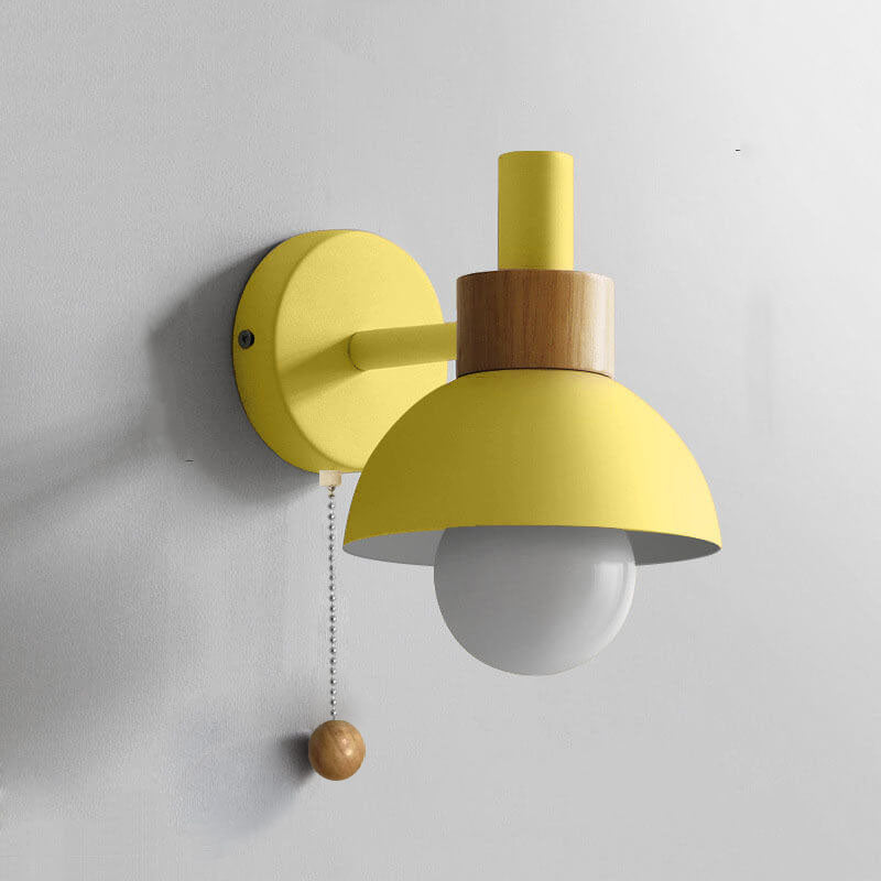 Nordic Wooden Pull-Chain Wall Lamp – Minimalist Metal & Wood Accent Sconce, Warm White Bedside Light in 5 Colors