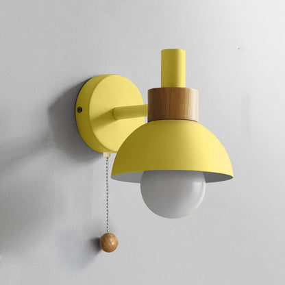 Nordic Wooden Pull-Chain Wall Lamp – Minimalist Metal & Wood Accent Sconce, Warm White Bedside Light in 5 Colors