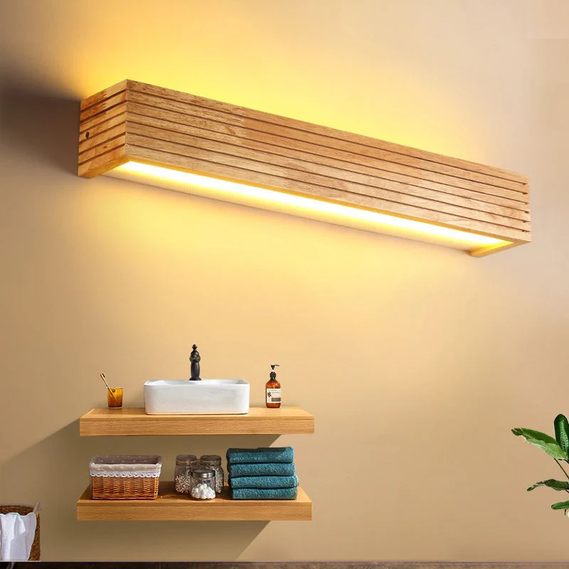 Modern Wooden LED Wall Sconce – Minimalist Wood & Acrylic Linear Wall Light, 35 or 45 cm, Warm or Cool White