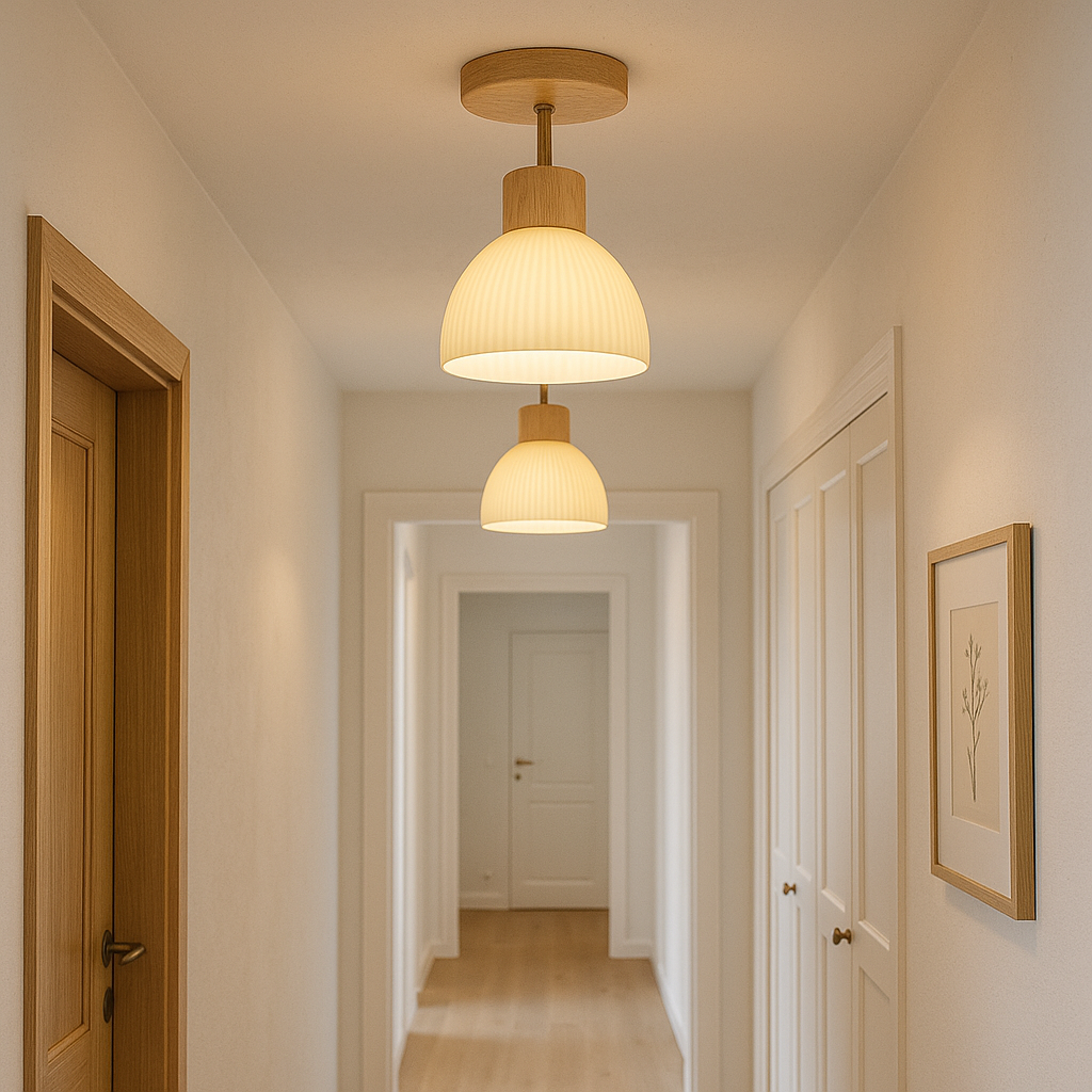 Ailse Natural Wood & Frosted Glass LED Ceiling Lamp – Modern Flush Mount Light Fixture with Warm White Glow