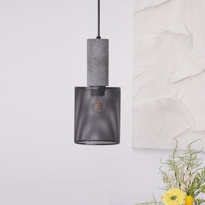 Urban Concrete Industrial Pendant Light – Cement & Perforated Metal LED Hanging Lamp for Kitchen Island, Dining & Bar