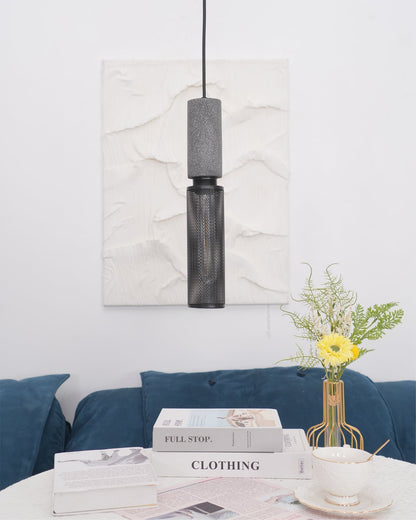 Urban Concrete Industrial Pendant Light – Cement & Perforated Metal LED Hanging Lamp for Kitchen Island, Dining & Bar