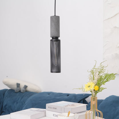 Urban Concrete Industrial Pendant Light – Cement & Perforated Metal LED Hanging Lamp for Kitchen Island, Dining & Bar