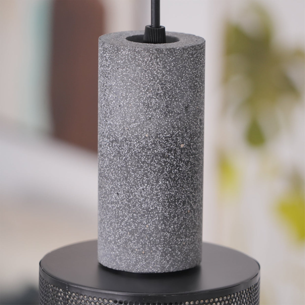 Urban Concrete Industrial Pendant Light – Cement & Perforated Metal LED Hanging Lamp for Kitchen Island, Dining & Bar