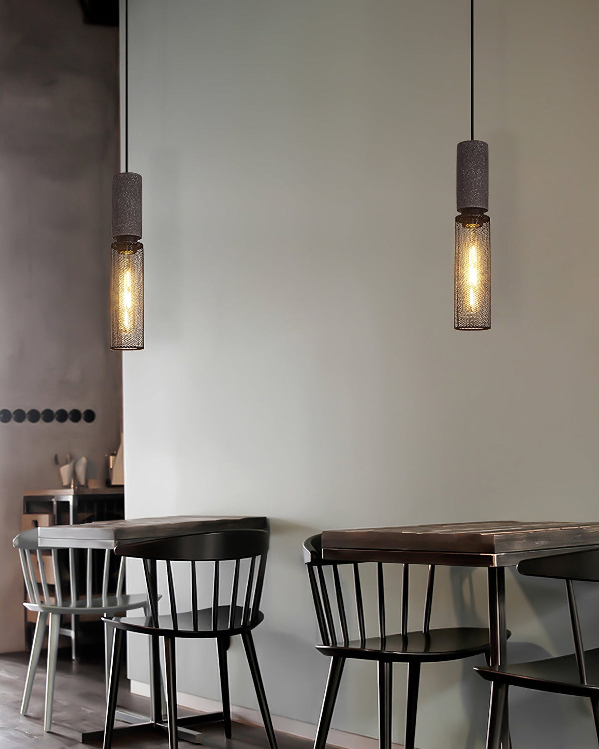 Urban Concrete Industrial Pendant Light – Cement & Perforated Metal LED Hanging Lamp for Kitchen Island, Dining & Bar