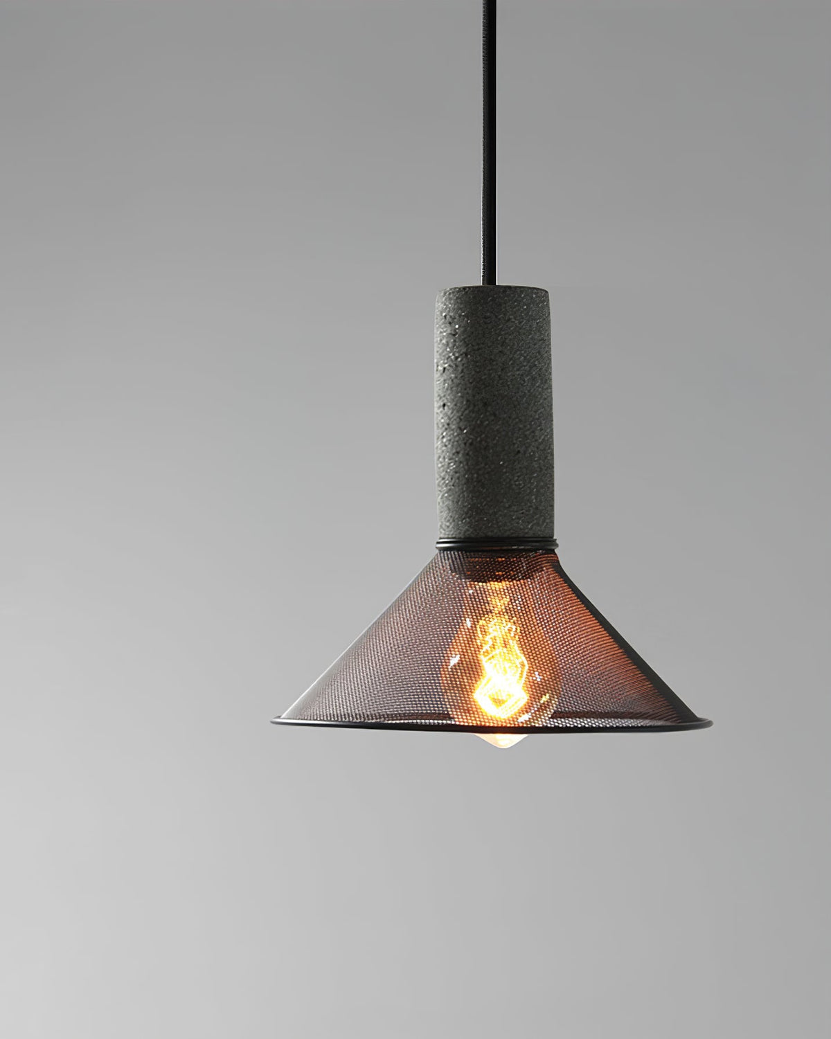 Urban Concrete Industrial Pendant Light – Cement & Perforated Metal LED Hanging Lamp for Kitchen Island, Dining & Bar