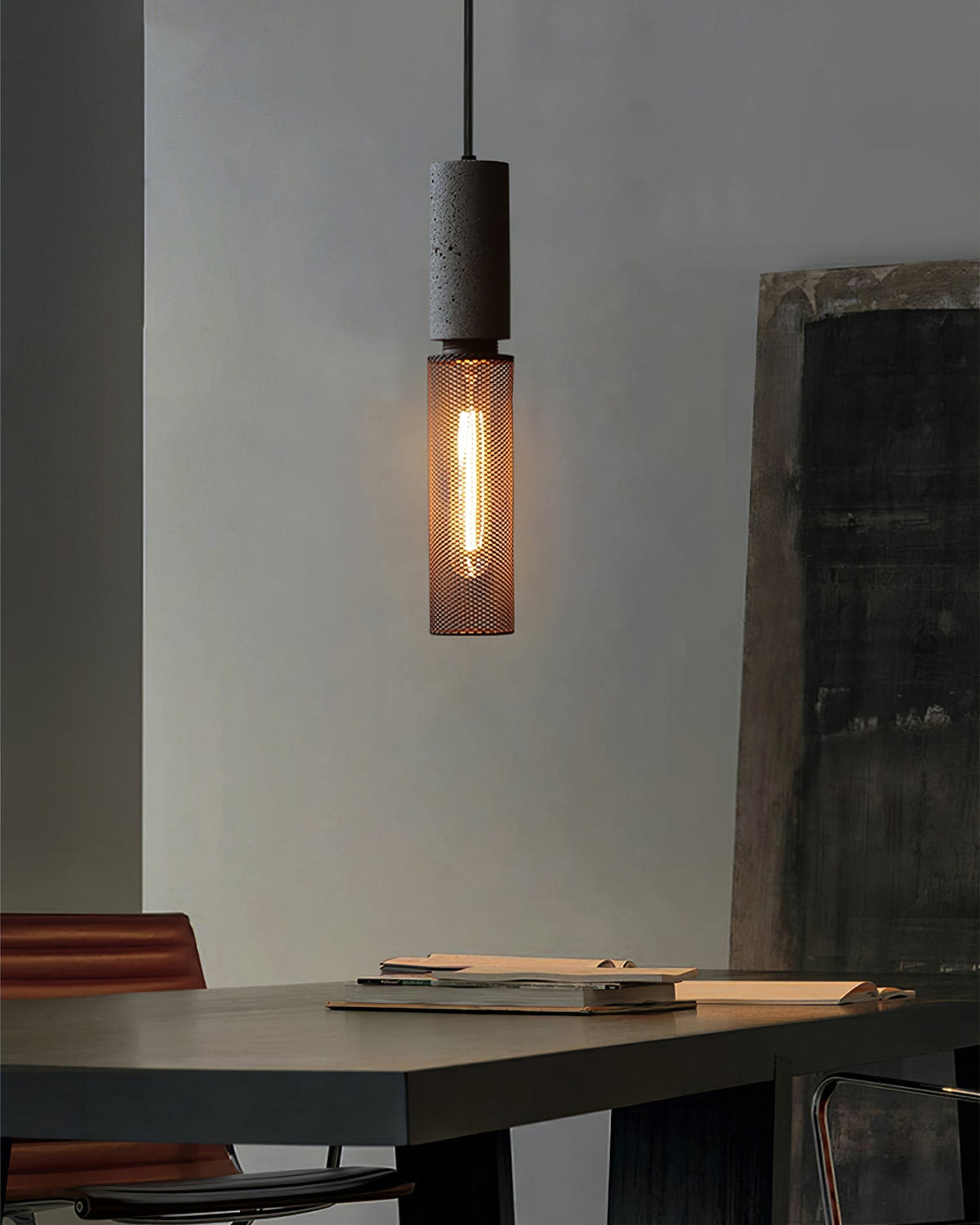 Urban Concrete Industrial Pendant Light – Cement & Perforated Metal LED Hanging Lamp for Kitchen Island, Dining & Bar