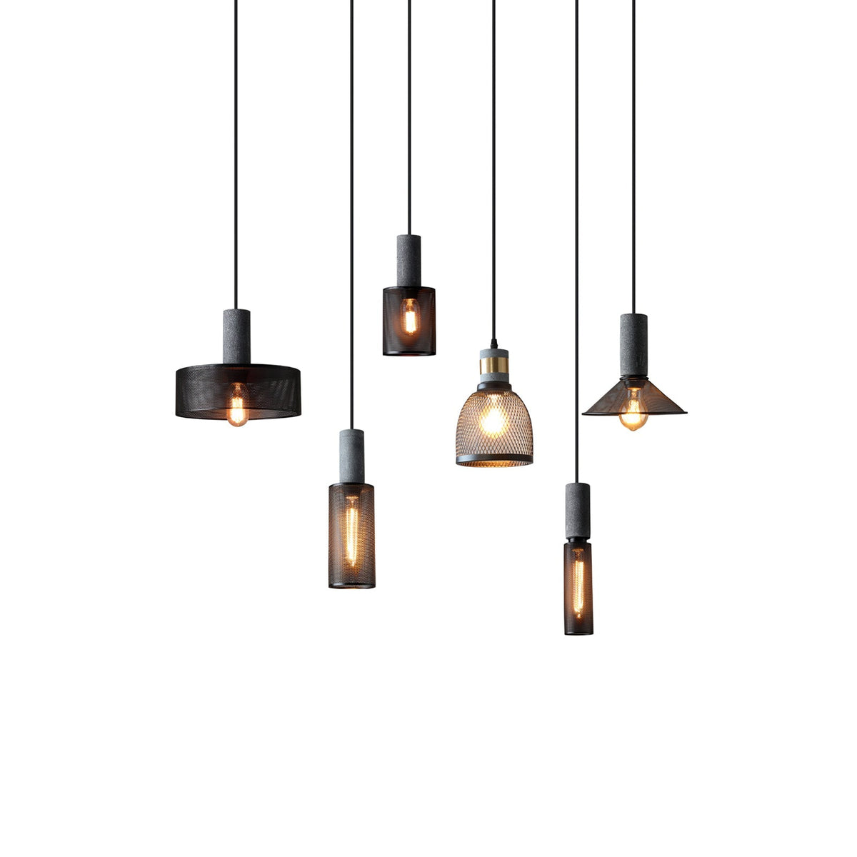 Urban Concrete Industrial Pendant Light – Cement & Perforated Metal LED Hanging Lamp for Kitchen Island, Dining & Bar