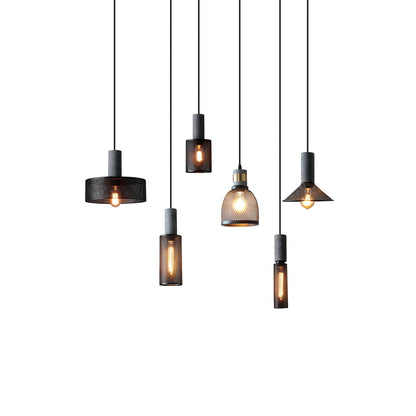 Urban Concrete Industrial Pendant Light – Cement & Perforated Metal LED Hanging Lamp for Kitchen Island, Dining & Bar