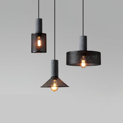 Urban Concrete Industrial Pendant Light – Cement & Perforated Metal LED Hanging Lamp for Kitchen Island, Dining & Bar