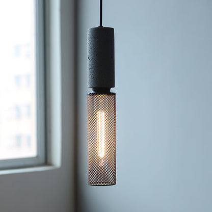 Urban Concrete Industrial Pendant Light – Cement & Perforated Metal LED Hanging Lamp for Kitchen Island, Dining & Bar