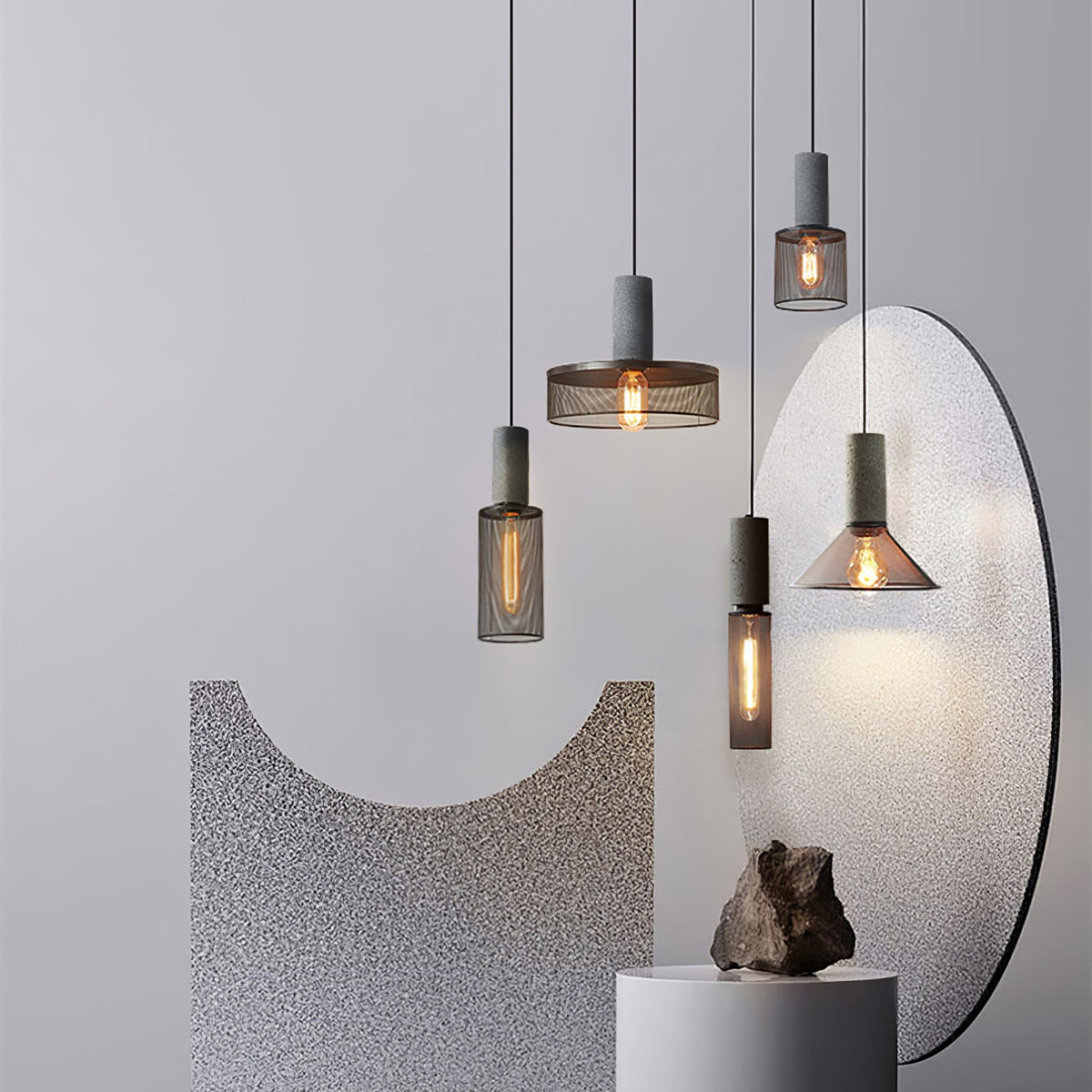 Urban Concrete Industrial Pendant Light – Cement & Perforated Metal LED Hanging Lamp for Kitchen Island, Dining & Bar