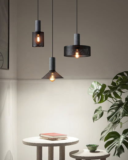 Urban Concrete Industrial Pendant Light – Cement & Perforated Metal LED Hanging Lamp for Kitchen Island, Dining & Bar