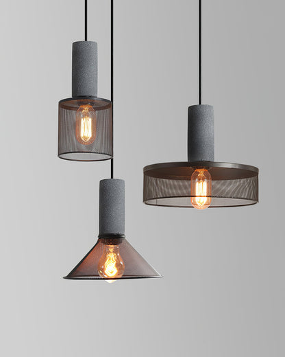 Urban Concrete Industrial Pendant Light – Cement & Perforated Metal LED Hanging Lamp for Kitchen Island, Dining & Bar