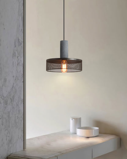 Urban Concrete Industrial Pendant Light – Cement & Perforated Metal LED Hanging Lamp for Kitchen Island, Dining & Bar