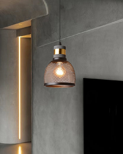 Urban Concrete Industrial Pendant Light – Cement & Perforated Metal LED Hanging Lamp for Kitchen Island, Dining & Bar