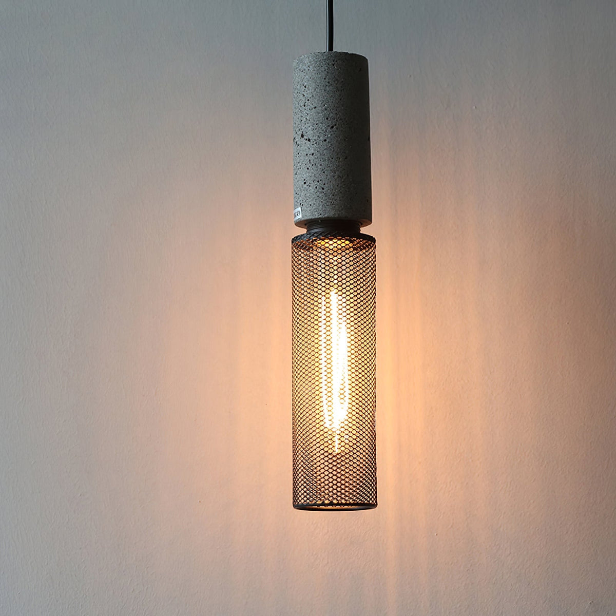 Urban Concrete Industrial Pendant Light – Cement & Perforated Metal LED Hanging Lamp for Kitchen Island, Dining & Bar
