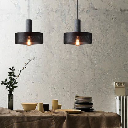 Urban Concrete Industrial Pendant Light – Cement & Perforated Metal LED Hanging Lamp for Kitchen Island, Dining & Bar