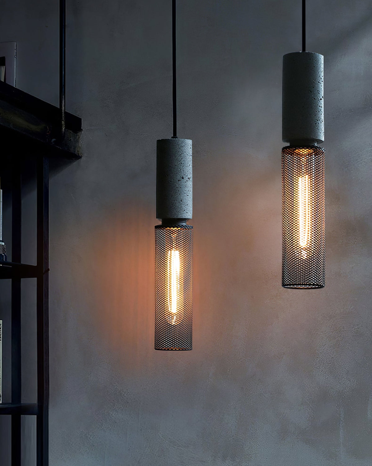 Urban Concrete Industrial Pendant Light – Cement & Perforated Metal LED Hanging Lamp for Kitchen Island, Dining & Bar