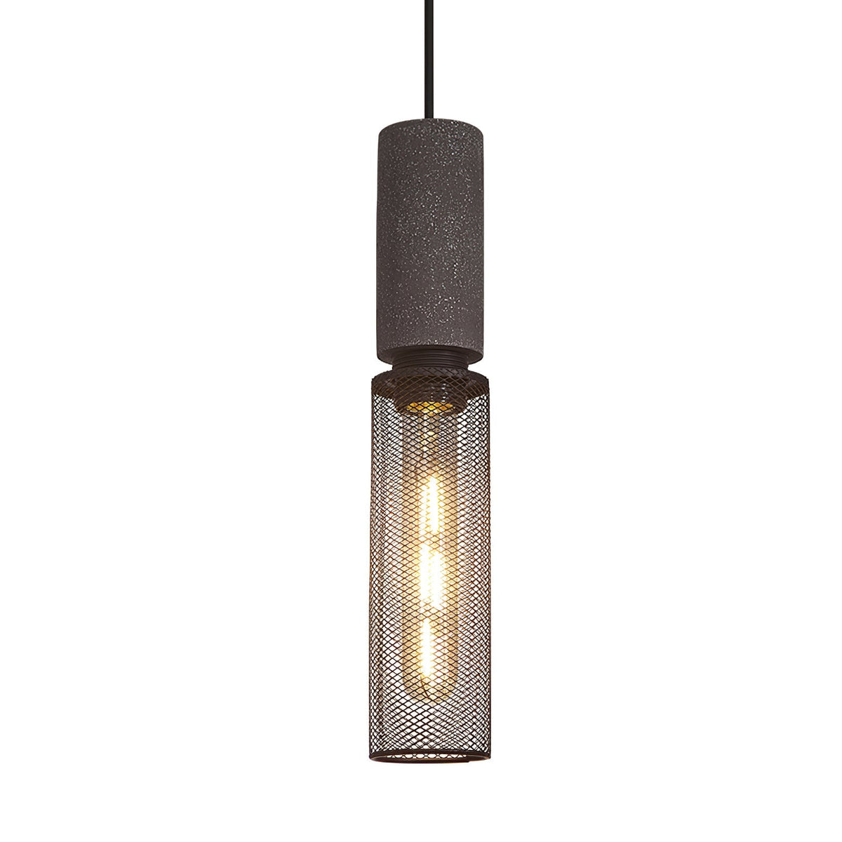 Urban Concrete Industrial Pendant Light – Cement & Perforated Metal LED Hanging Lamp for Kitchen Island, Dining & Bar