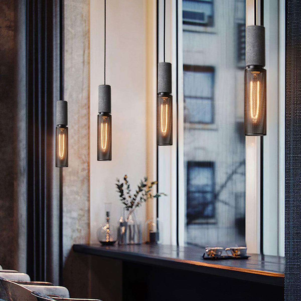 Urban Concrete Industrial Pendant Light – Cement & Perforated Metal LED Hanging Lamp for Kitchen Island, Dining & Bar