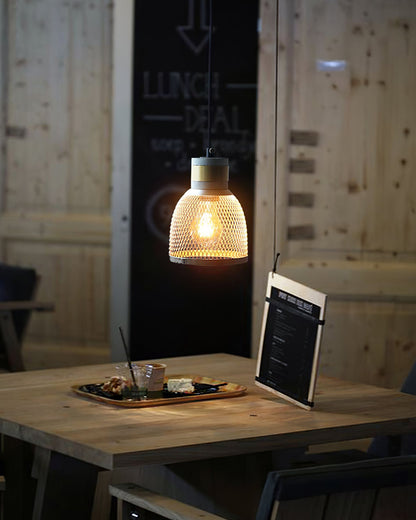 Urban Concrete Industrial Pendant Light – Cement & Perforated Metal LED Hanging Lamp for Kitchen Island, Dining & Bar