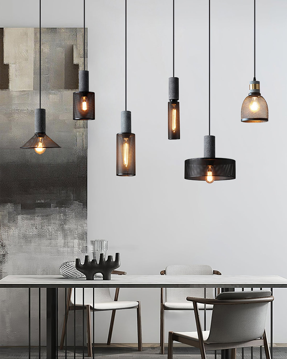 Urban Concrete Industrial Pendant Light – Cement & Perforated Metal LED Hanging Lamp for Kitchen Island, Dining & Bar
