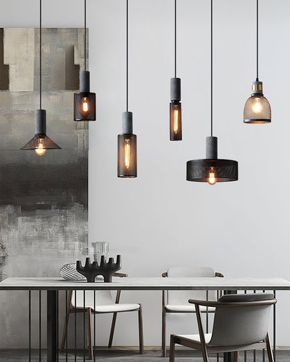 Urban Concrete Industrial Pendant Light – Cement & Perforated Metal LED Hanging Lamp for Kitchen Island, Dining & Bar