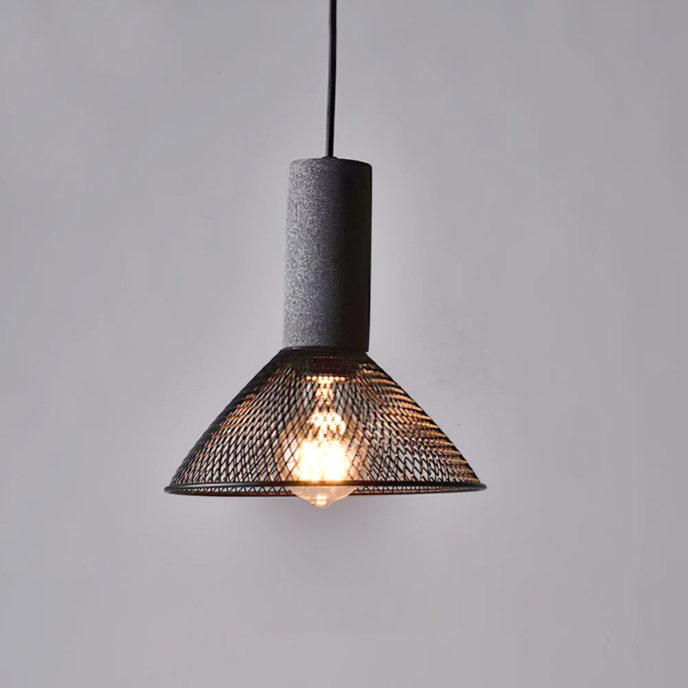 Urban Concrete Industrial Pendant Light – Cement & Perforated Metal LED Hanging Lamp for Kitchen Island, Dining & Bar