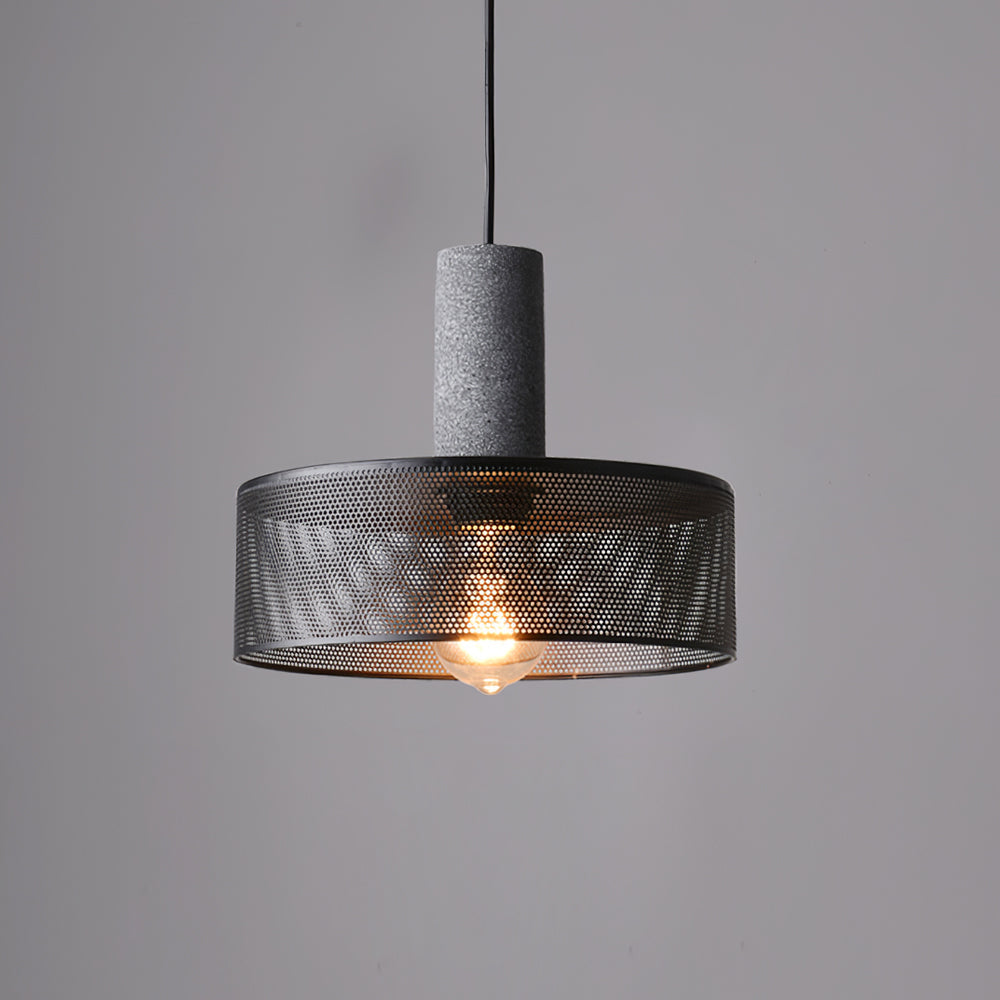 Urban Concrete Industrial Pendant Light – Cement & Perforated Metal LED Hanging Lamp for Kitchen Island, Dining & Bar