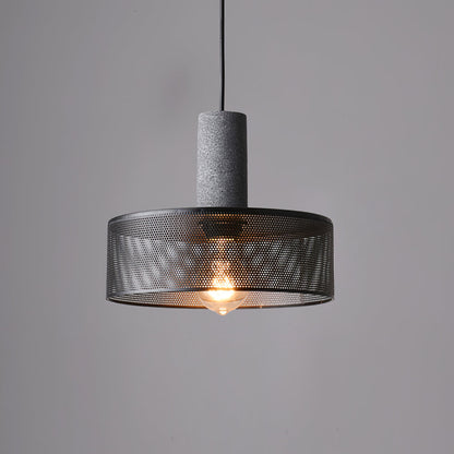 Urban Concrete Industrial Pendant Light – Cement & Perforated Metal LED Hanging Lamp for Kitchen Island, Dining & Bar