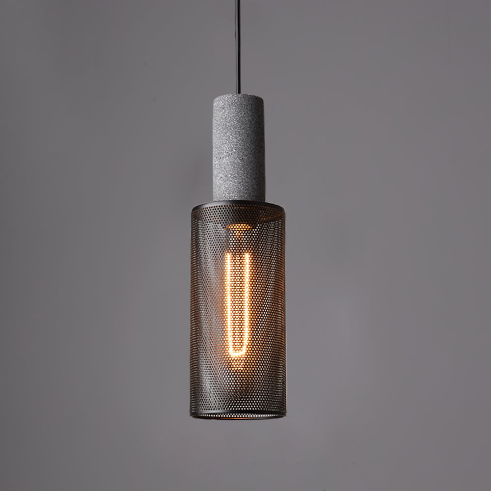 Urban Concrete Industrial Pendant Light – Cement & Perforated Metal LED Hanging Lamp for Kitchen Island, Dining & Bar