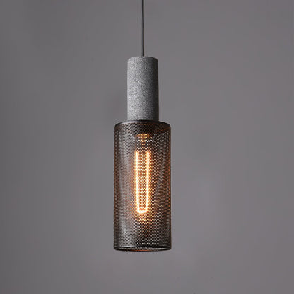 Urban Concrete Industrial Pendant Light – Cement & Perforated Metal LED Hanging Lamp for Kitchen Island, Dining & Bar