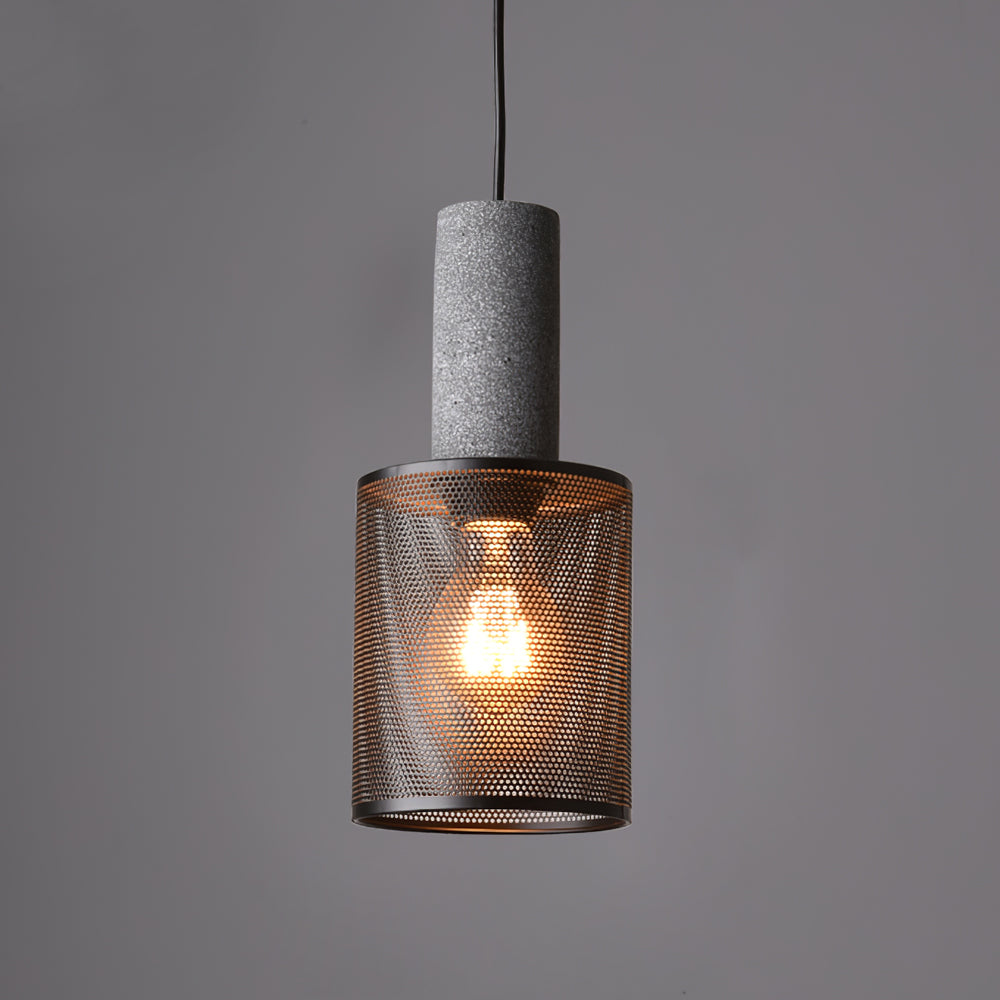 Urban Concrete Industrial Pendant Light – Cement & Perforated Metal LED Hanging Lamp for Kitchen Island, Dining & Bar